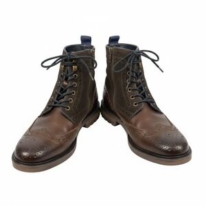 Nunn Bush Cashin Brown Leather Suede Wingtip Brogue Side Zip Boots Mens 41M